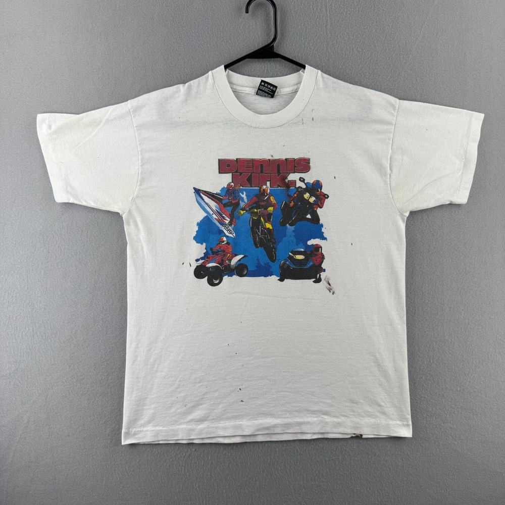 Vintage Motocross Shirt Mens Large White Thin Short Sleeve Tee Single Stitch USA